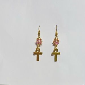 Ankh pink wire wrapped earrings made by EvileyebyMaria